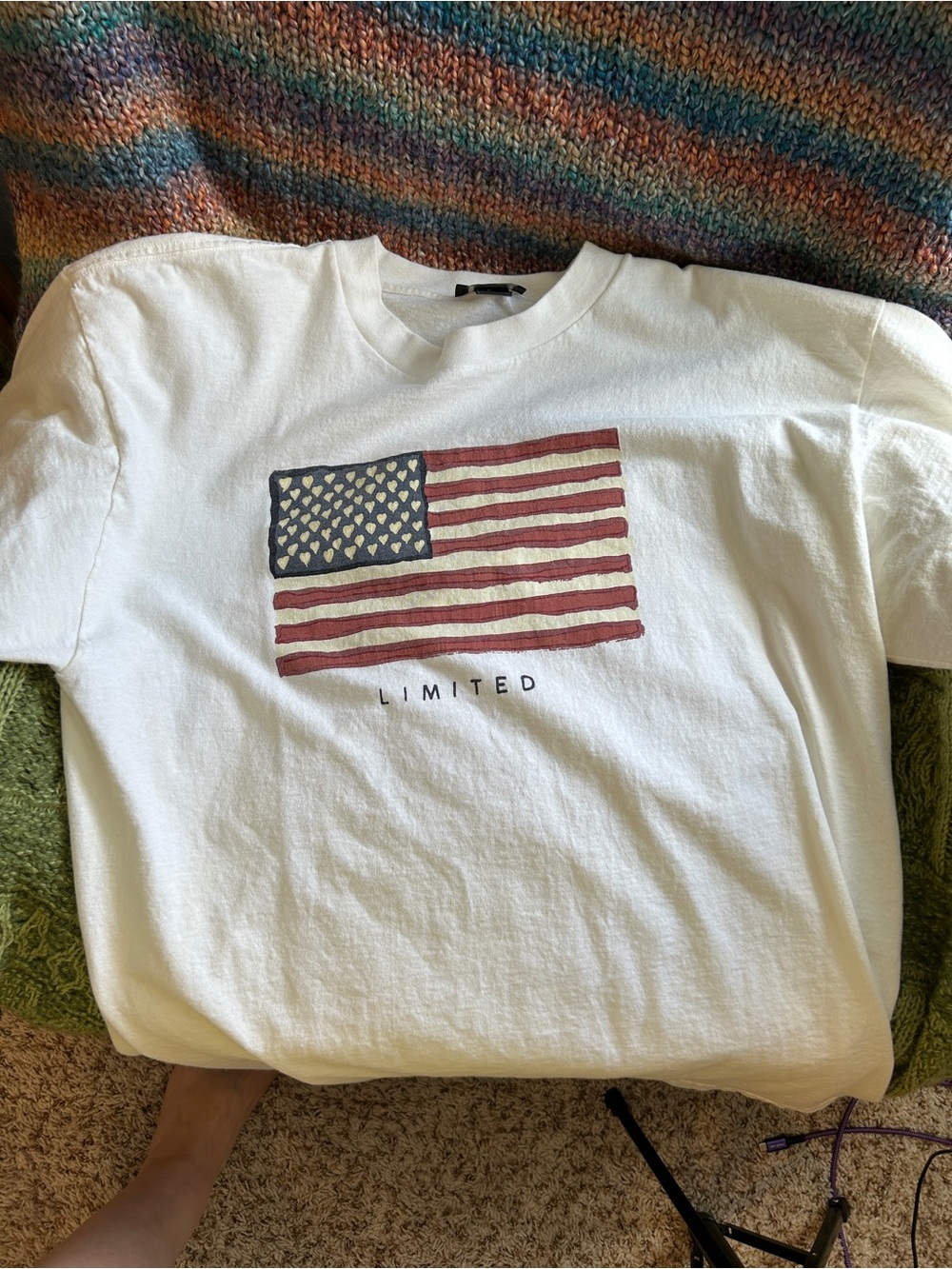 VTG 90s The Limited Heart US Flag Graphic Tee Made in USA Size XL